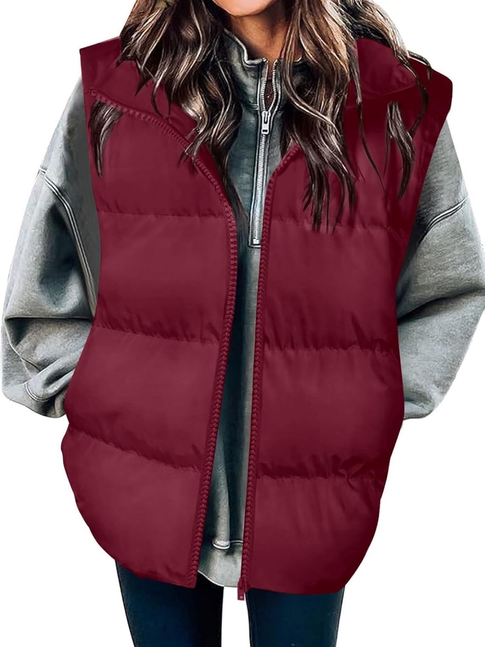 Women’s Maroon Oversized Puffer Vest - medium